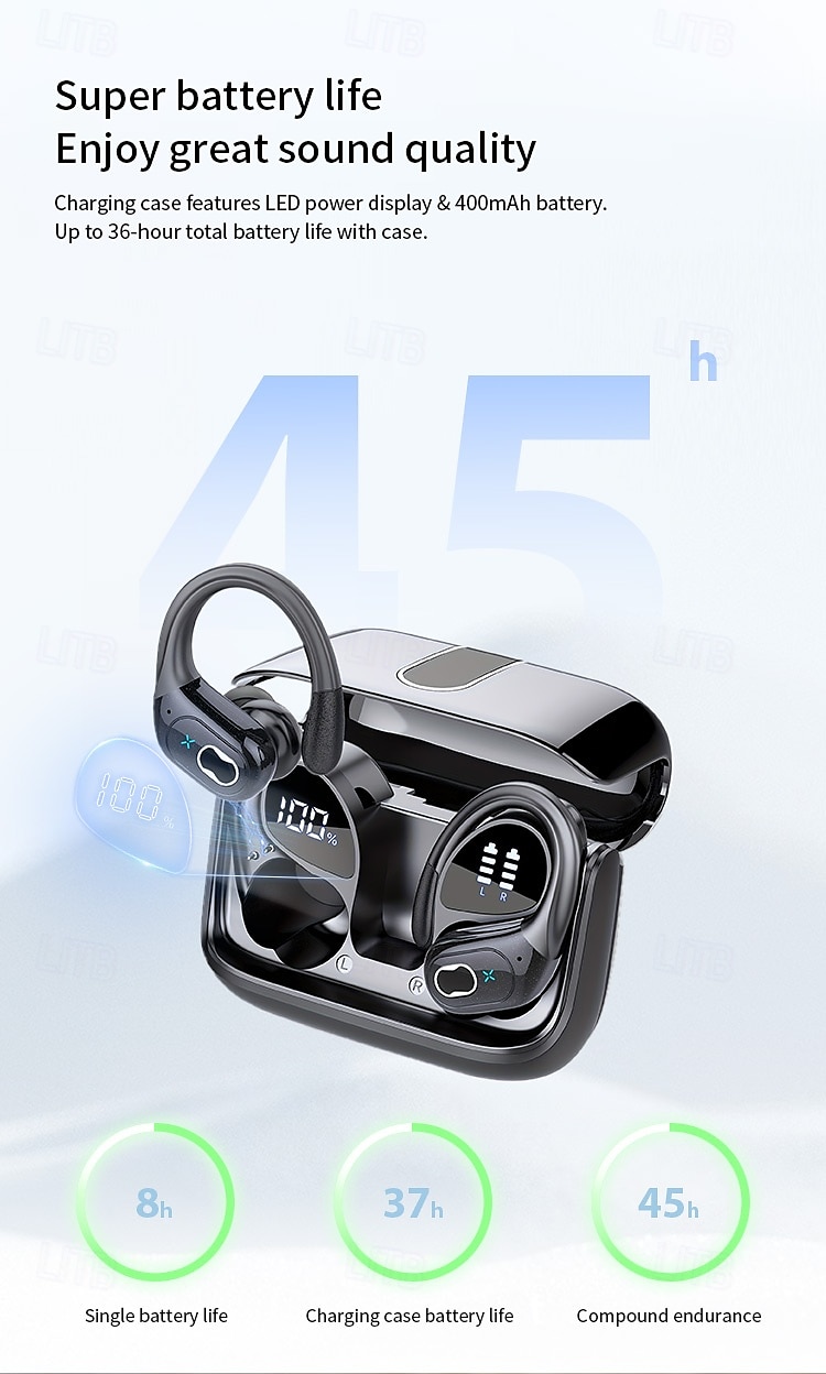 Wireless Earbuds 75hrs Bluetooth 5.4 Headphone Sport 2025 Bluetooth Earbuds Stereo Deep Bass Over Ear Bud with Earhooks ENC Noise Cancelling Mic IPX7 Waterproof Earphone for Workout/Running 2025 - $35.99 –P8
