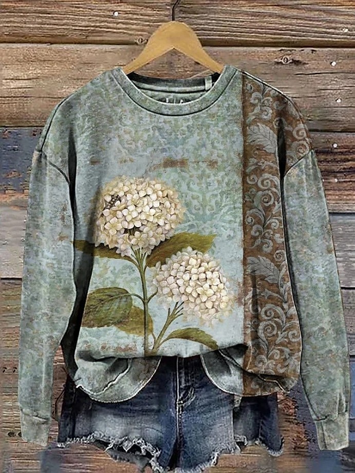 Mulheres Moletom Imprimir Floral Gráfico Quente Ativo Vintage Manga Longa Gola Redonda Tops regulares Casual Rua Dia a Dia Azul Preto Rosa Verde Primavera Outono Inverno de 2026 por $28.99 –P4