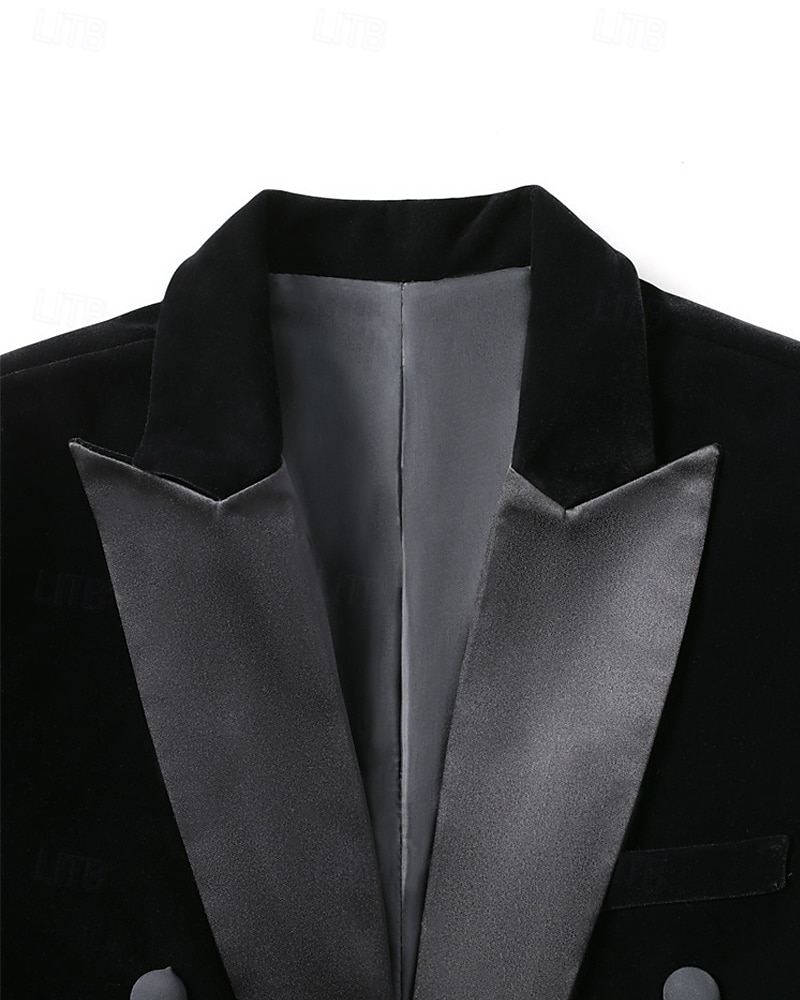 Herren Blazer Geschäft Cocktailparty Hochzeitsfeier Mode Lässig Frühling Herbst Polyester Einfarbig Tasche Knöpfe Bequem Doppelreihig Blazer Schwarz 2026 - $60.99 –P4