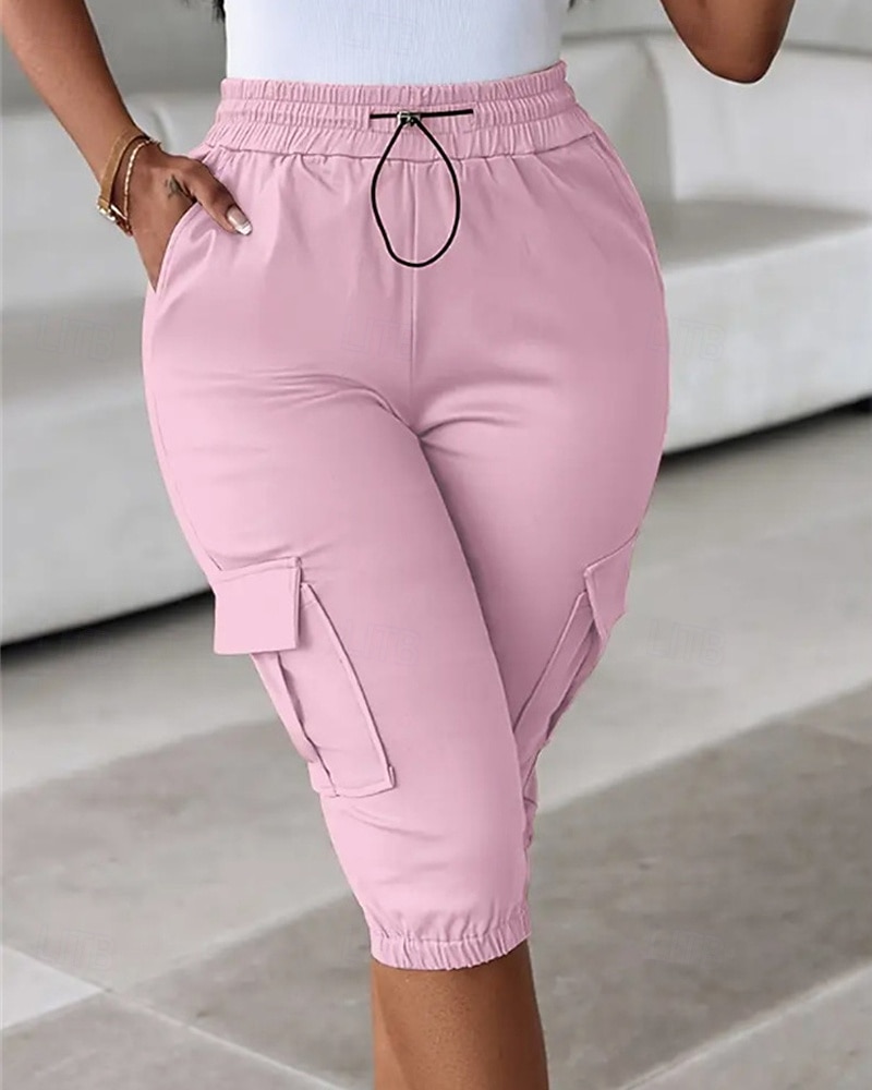 Dam Cargo-shorts Capribyxor Mode Streetwear Vadlängd Naturlig Solid färg Ficka Elastisk midja Bekväm Microelastisk Sport & Utomhus Dagliga kläder Vin Svart Rodnande Rosa Armégrön Sommar Vår Normal 2025 - $26.99 –P10