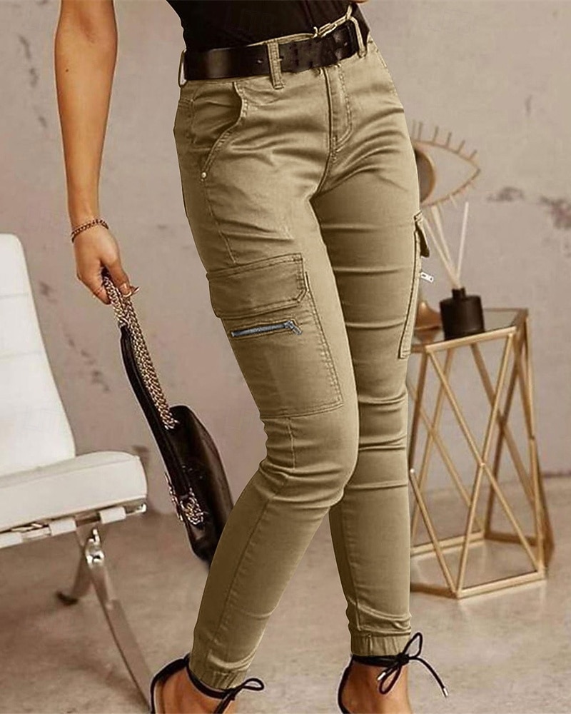 Women's Cargo Pants Pants Trousers Fashion Streetwear Full Length Natural Solid Colored Pocket Comfortable Micro-elastic Sports & Outdoor Daily Wear Dark Brown Black Light Green Army Green Spring Fall 2025 - $24.99 –P10