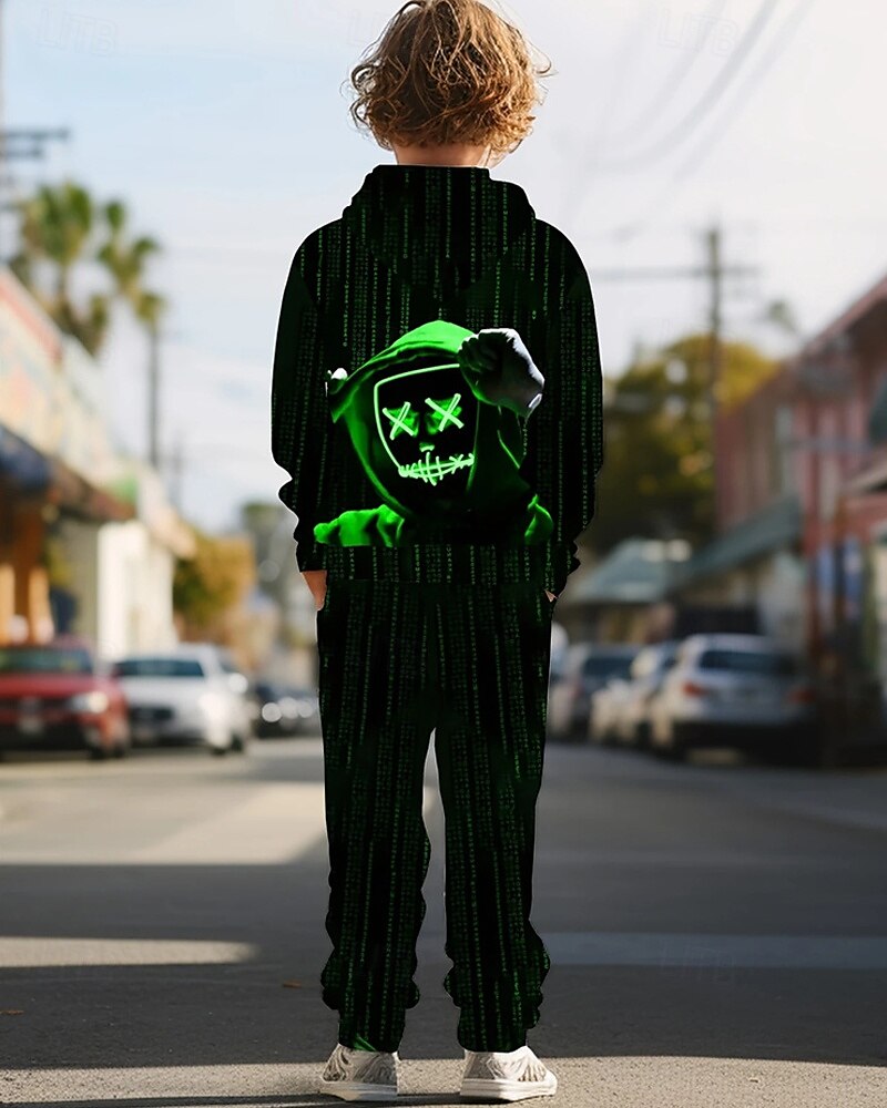 Boys' 3D Graphic Ghost Hoodie & Sweatpants Set Sports Suit Tracksuits Long Sleeve Spring Fall Daily Basic Casual Kids 4-12 Years Hooded Outdoor Vacation Sports Tailored Fit 2025 - $26.99 –P2