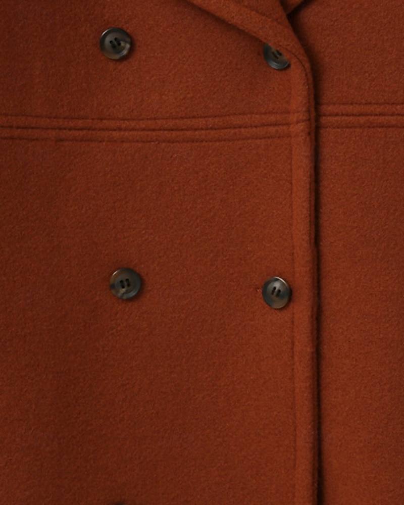 Damen Parka Warm Bequem Knöpfe Tasche Mode Einfach Täglich Ausgehen Doppelreihig Lang Umlegekragen Normale Passform Langarm Oberbekleidung Schwarz Wein Khaki Herbst Winter 2025 - $44.99 –P10