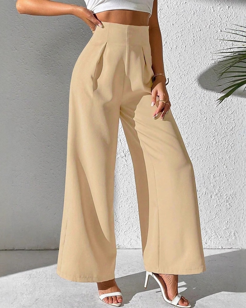 Femmes Slacks Pantalon palazzo Mode Streetwear Longueur complète Naturel Uni Taille Élastique Extérieur Confortable Fête Week-end Abricot Noir Blanche Beige Automne Coupe régulière de 2025 ? $17.99 –P4