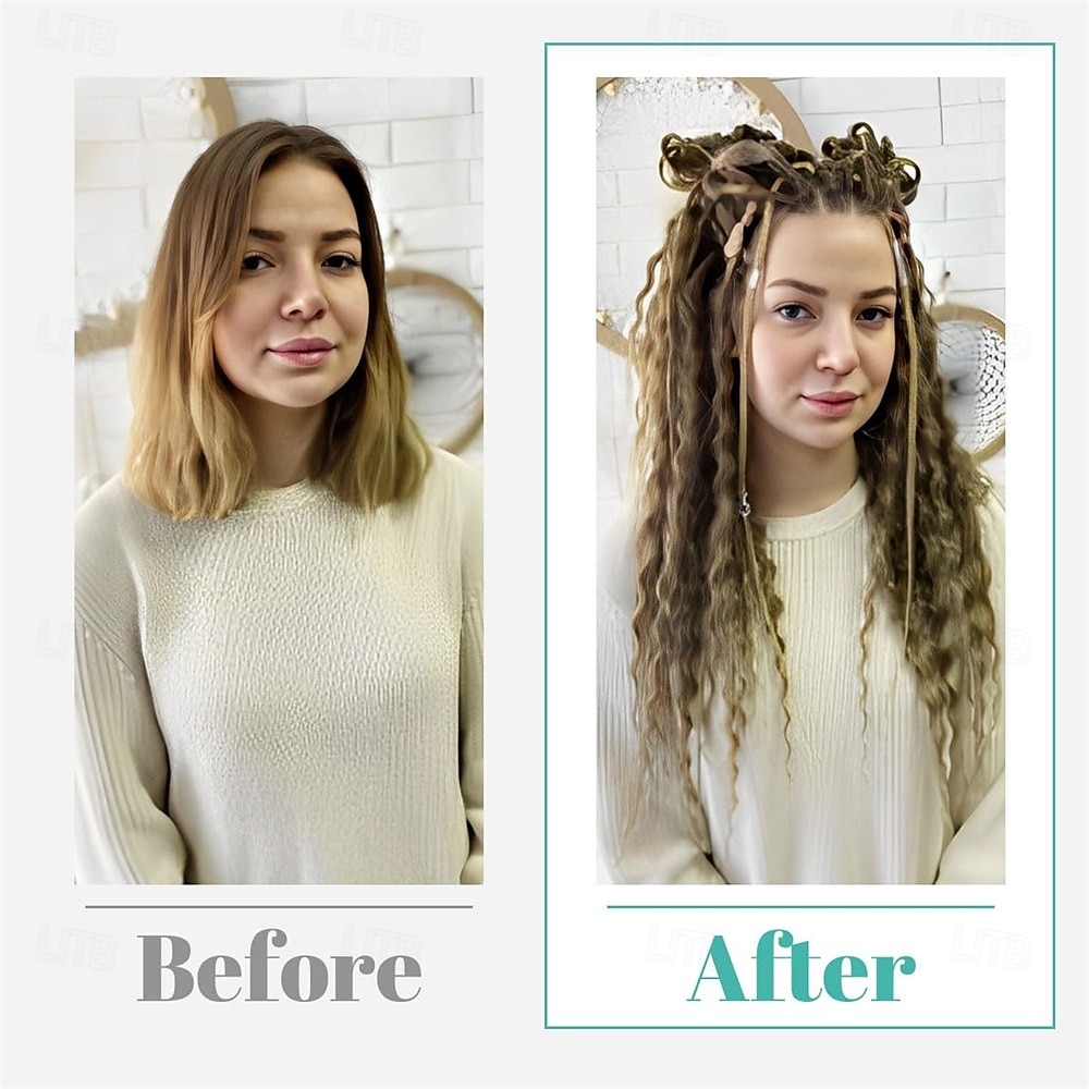 24 Inch 3 In 1 Dreadlock Extensions Sets 30 Strands Mixed Ombre Blue Synthetic SE Dreads Extensions 100% Handmade Soft Single Ended Curly Boho Wavy Dreads for Girls 2025 - $58.99 –P5