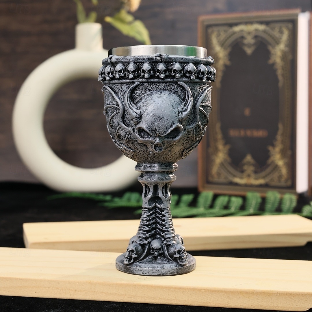 Taça de vinho com esqueleto de Halloween, taça de vinho tinto com caveira de diabo gótico e forro de aço inoxidável, decoração assustadora de Halloween para festa ou presente de 2025 por $19.99 –P1