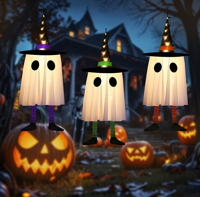 3 stk. 60 cm halloween utendørs lys hengende lysende heksehatt lange ben utendørs innendørs halloween-fest fest hengende tre tak vegg festlig atmosfære dekorativt lys tre-knappsbatterier 2025 - AU $27.09 –P5