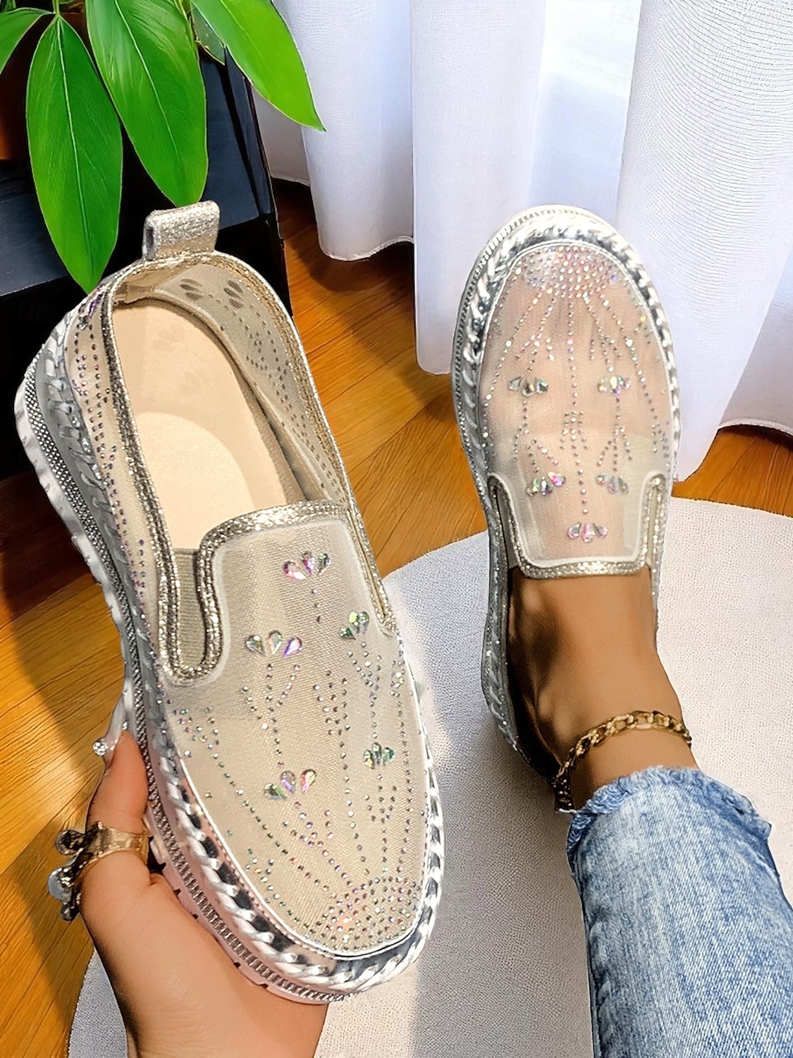 Baskets à plateforme en maille strass pour femmes - Chaussures décontractées respirantes et scintillantes avec semelle épaisse pour les rendez-vous quotidiens et les sorties élégantes de 2025 ? $34.99 –P5
