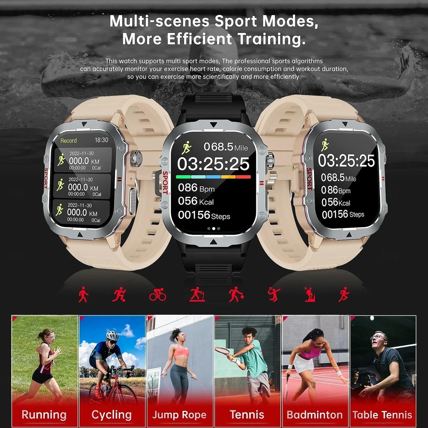 2025年 ミリタリースマートウォッチ メンズ 防水 アウトドア スポーツ フィットネストラッカー ヘルスモニター 2.19 BT通話スマートウォッチ コレクション – $28.99 –P6