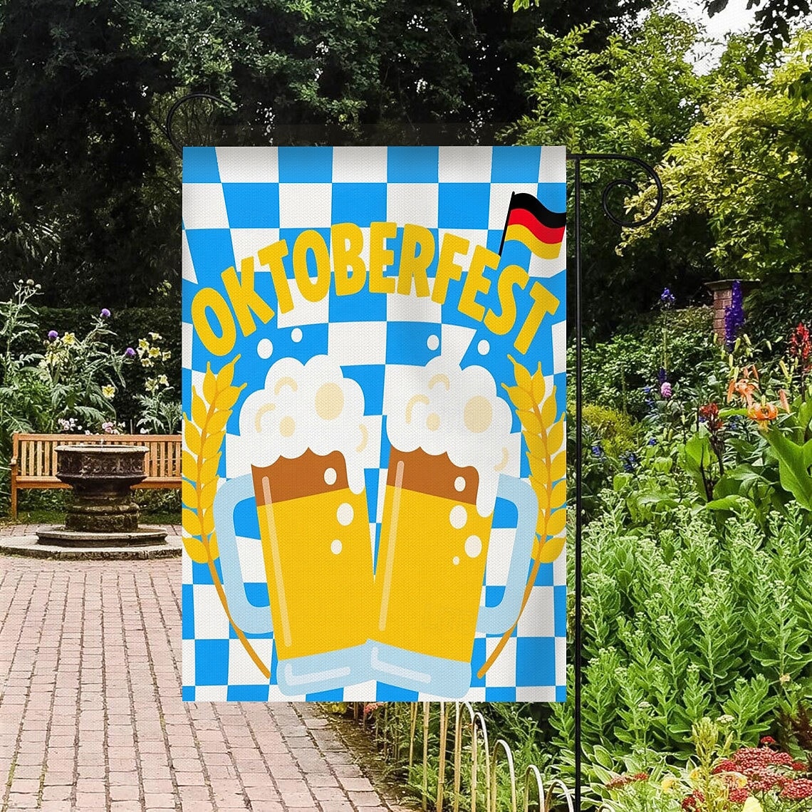 Oktoberfest Gartenflagge Deutsches Bayerisches 12 x 18 Zoll Gartenflaggen kleine Gartenflaggen für draußen Außenfahnen Bierdesign weiß blau kariert Feiertagsgartenflaggen 2025 - $7.99 –P8