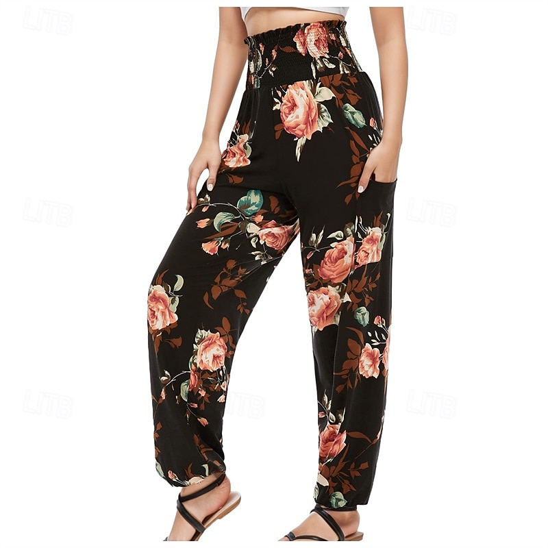 Femmes Pantalons Droit Mode Streetwear Longueur complète Taille haute Imprimé Fleur Taille Élastique Respirant Confortable Micro-Élastique Rue Tenue quotidienne Sortir Rose Orange Été Printemps Coupe de 2025 ? $20.99 –P1