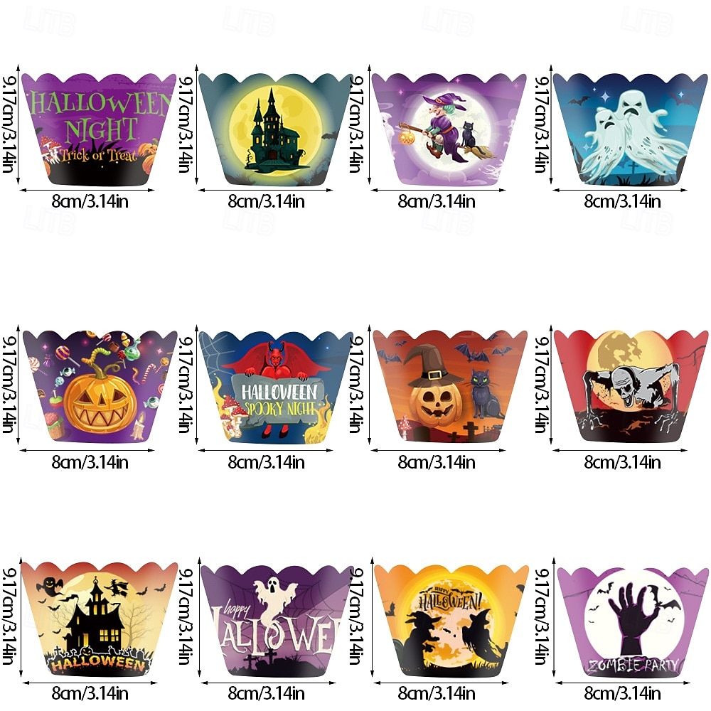 Halloweendecoraties, fotoscènes, rekwisieten, cartoons, papieren taarten, papieren bekertjes, rond de randen, feestbenodigdheden 2025 - $7.99 –P4