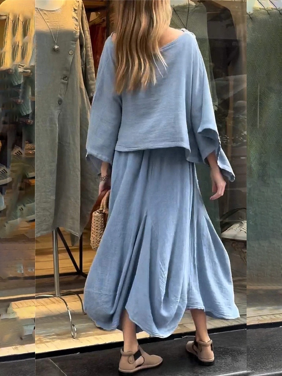 Femmes Élégant Mode Basique Ensembles de Pantalons manche longue Col rond Couleur Unie Extérieur Travail Occasionnel Noir Blanche Jaune Été Coupe régulière de 2025 ? $47.99 –P3