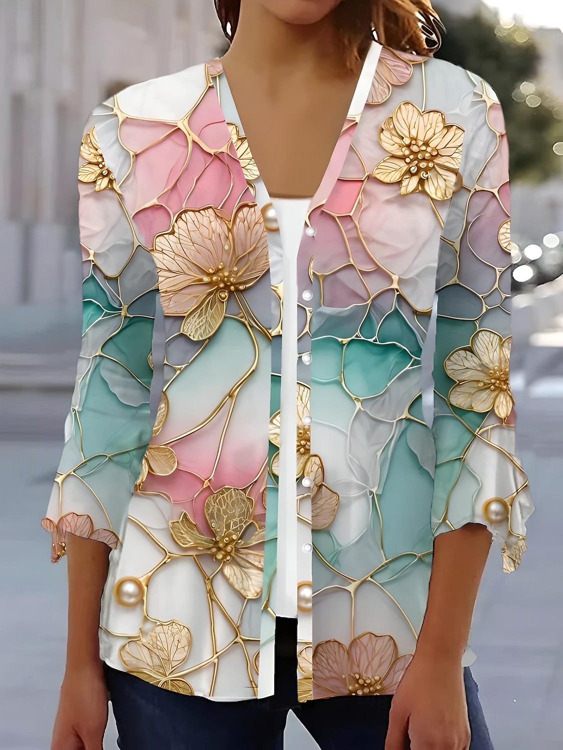 Femmes Chemise Fleuri Papillon Élégant Moderne Occasionnel Manche 3/4 Col carré Hauts Réguliers Quotidien Imprimé Noir Blanche Rose Claire Bleu Bleu clair Été Printemps de 2025 ? $29.99 –P3