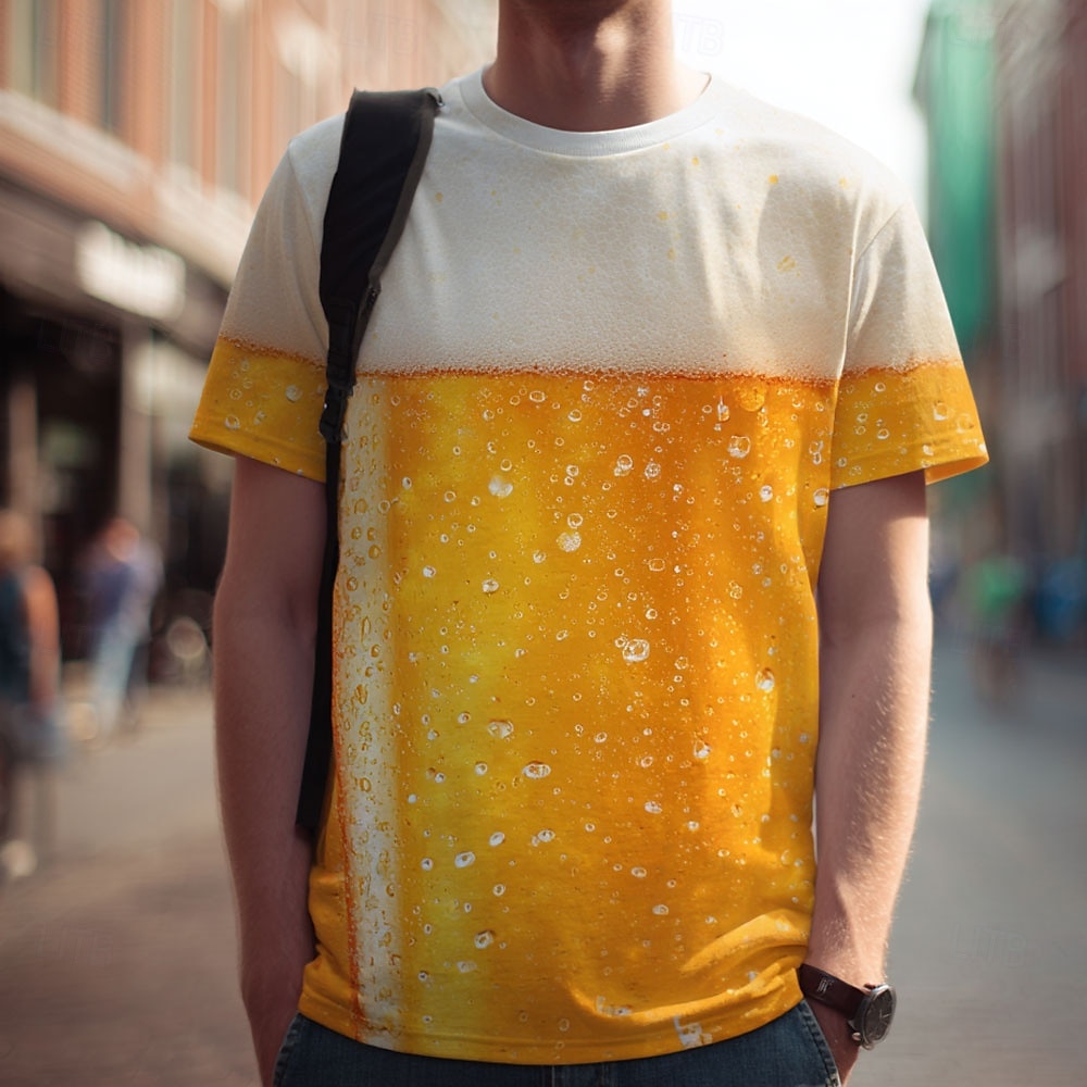 Oktoberfest Herren Bier T Shirt Kurzarm T-Shirt 3D-Druck Rundhalsausschnitt Hemd Übertrieben Designer Party Straße Lässig Weiß 1 Gelb Weiß 2 Sommer Frühling Bekleidung S M L XL XXL XXXL 2025 - $17.99 –P3