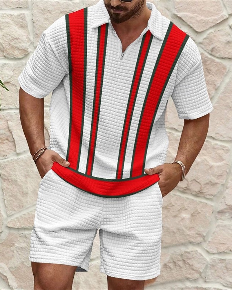 Hombre Camisetas polo polo con cremallera Exterior Ropa Cotidiana Diseño Manga Corta Moda Hawaiano Bloque de color Rayas Cremallera Verano Ajuste regular Blanco Rosa Azul Real Azul Camisetas polo 2026 - $48.99 –P4