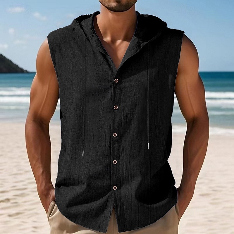 Men's Tank Top Vest Top Undershirt Sleeveless Shirt Sleeveless Hooded Summer Plain Fashion Designer Basic Buttons Vacation Street Going out Black White Yellow Top Tee for Men 2025 - $17.99 –P11