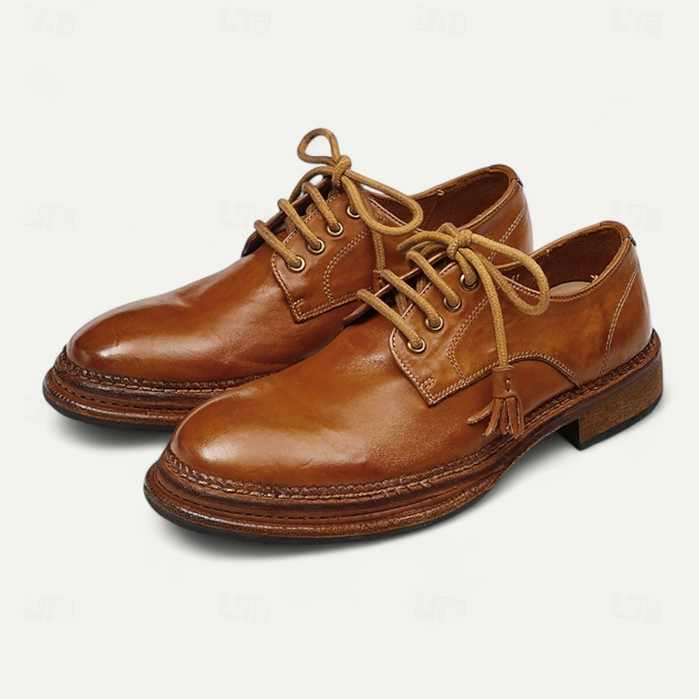 Herrloafers i brunt läder med mockasiner, tofsdetalj och Goodyear-randsydda detaljer – bekväma och eleganta skor för både vardagliga och semiformella tillfällen 2025 - $229.99 –P1