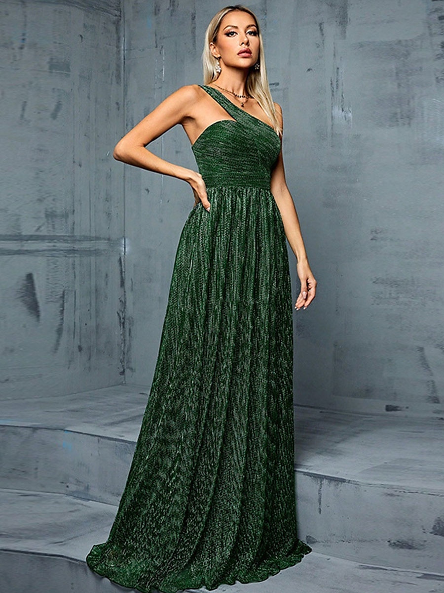 Šaty A-line Quinceanera Elegantní Šaty Formální Svatba Dlouhé Bez Rukávů Jedno Rameno Polyester s Plisováním 2025 - $109.99 –P1