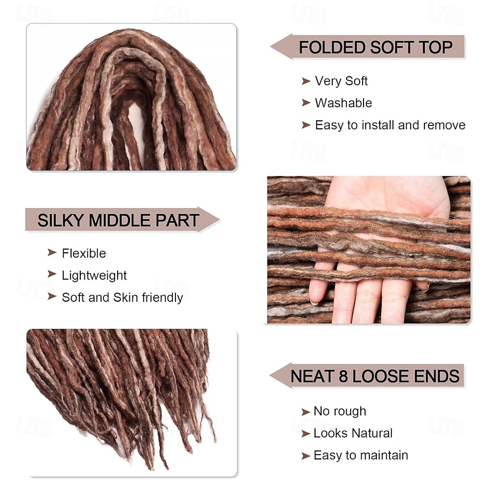 22 inch wollen dreadlock extensions met dubbele uiteinden, 15 strengen, gemengd bruin synthetisch, dun, zacht, nep, hippie-stijl dreadlock voor vrouwen 2025 - $36.99 –P3