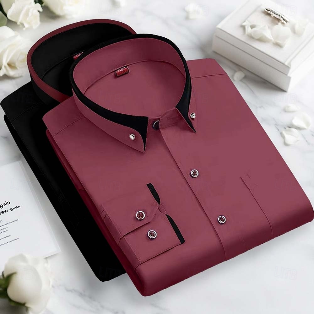 Per uomo Camicia elegante Camicia button-down Camicia non stiro Colore Solido / Tinta Unita Matrimonio Affari Rosa+Viola Blu navy + nero Blu + blu navy Bianco + nero Manica Lunga Collo ripiegato del 2025 a $33.99 –P8