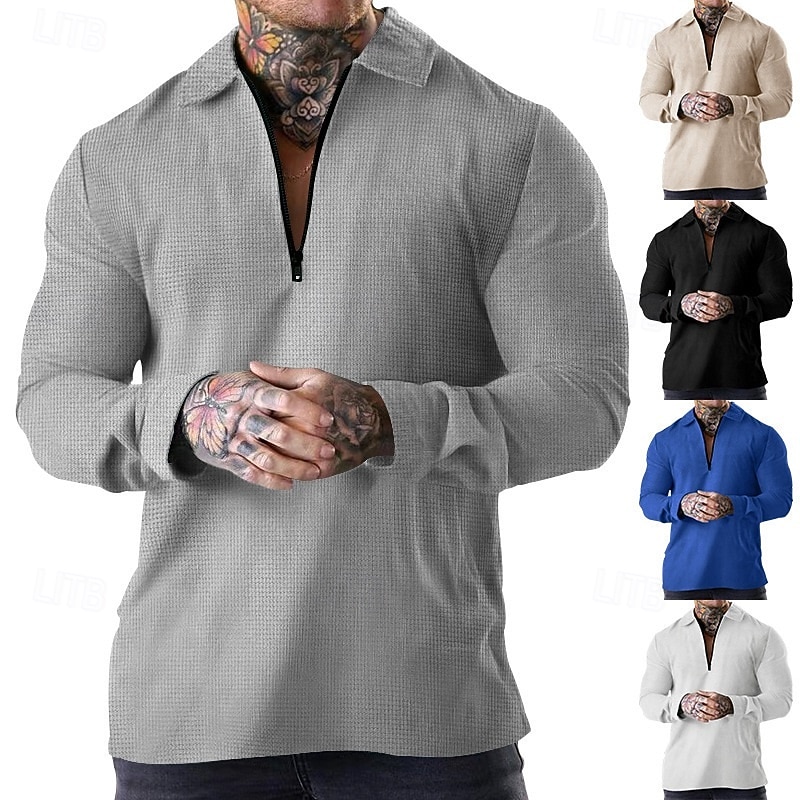 Per uomo Felpa con zip Nero Bianco Blu Cachi Grigio chiaro Bavero Semplice Con zip Zip a un quarto Casuale Quotidiano Ferie Streetwear Cool Designer Primavera & Autunno Abbigliamento Felpe con del 2025 a $23.99 –P1