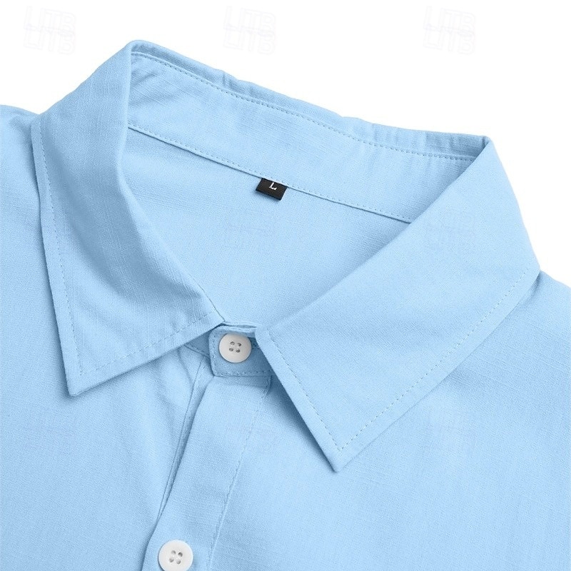 Men's Shirt Linen Shirt Summer Shirt Beach Wear Button Up Shirt Plain Vacation Daily Black White Pink Blue Long Sleeve Collar Summer Spring Clothing Apparel Plain 2025 - $22.99 –P3