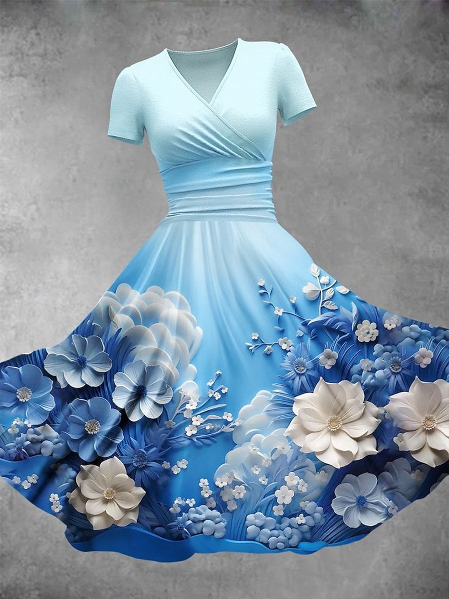 Femmes Robe Midi Robe fourreau Robe d'été Élégant Vacances Occasionnel Coupe régulière Fleuri Graphique Manche Courte Col en V Rouge Bleu Bleu clair Été Printemps de 2025 ? $27.99 –P3