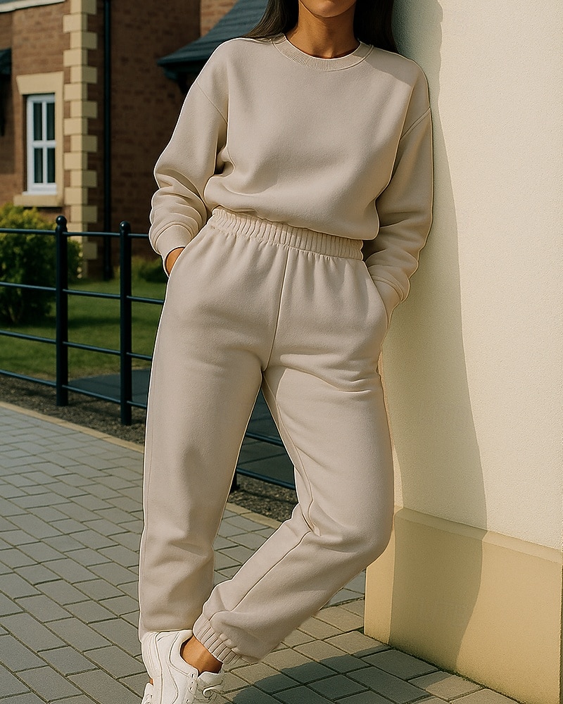 Жен. Спортивный костюм Штаны Свитер-свитшот Карман Однотонный Наборы одежды Весна Белый Темно-серый Тренажерный зал Тренировки Бег С защитой от ветра Длинный рукав Спорт Спортивная одежда 2025 - $31.99 –P6