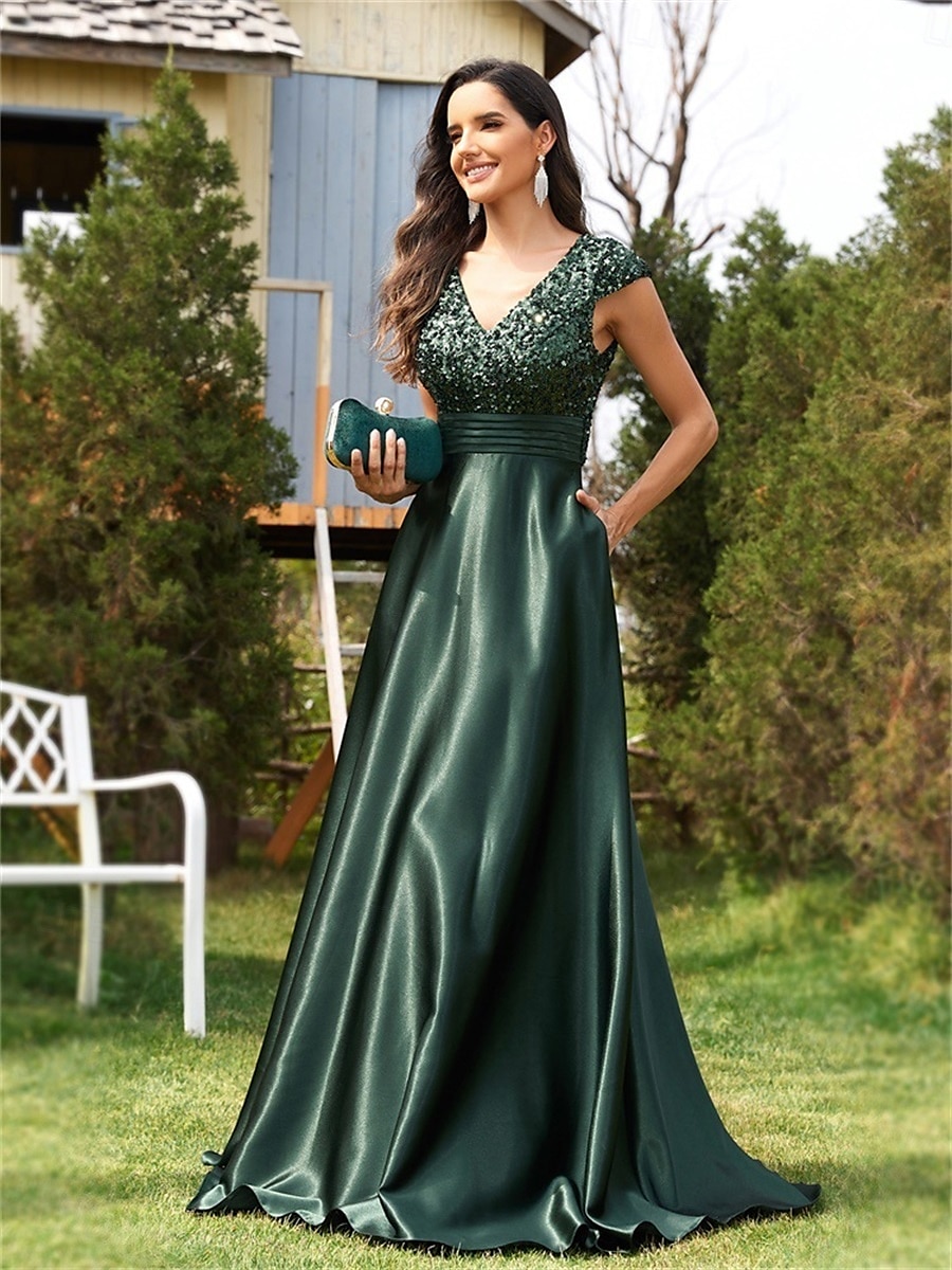Vestidos de Quinceanera Linha A Vestido Elegante Casamento Formal Comprimento do Chão Sem Mangas Decote em V Cetim com Lantejoulas de 2025 por $99.99 –P9