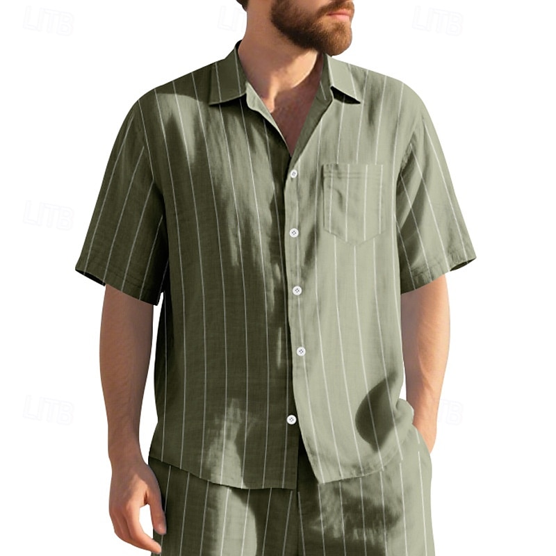 Per uomo Camicia Camicia di lino Camicia casual Camicia con Bottoni Camicia di cotone A righe Vacanza Streetwear Nero Bianco Blu marino Cachi Manica Corta Collo ripiegato Estate Abbigliamento del 2025 a $21.99 –P13