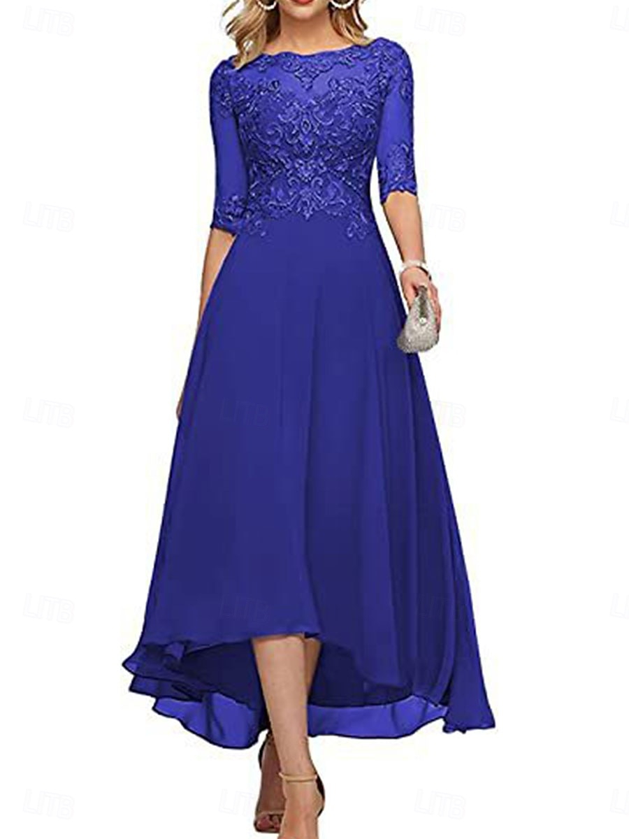 A-Line Mother of the Bride Dress Elegant Crew Neck Floor Length Chiffon Half Sleeve with Solid Color 2025 2025 - $119.99 –P5