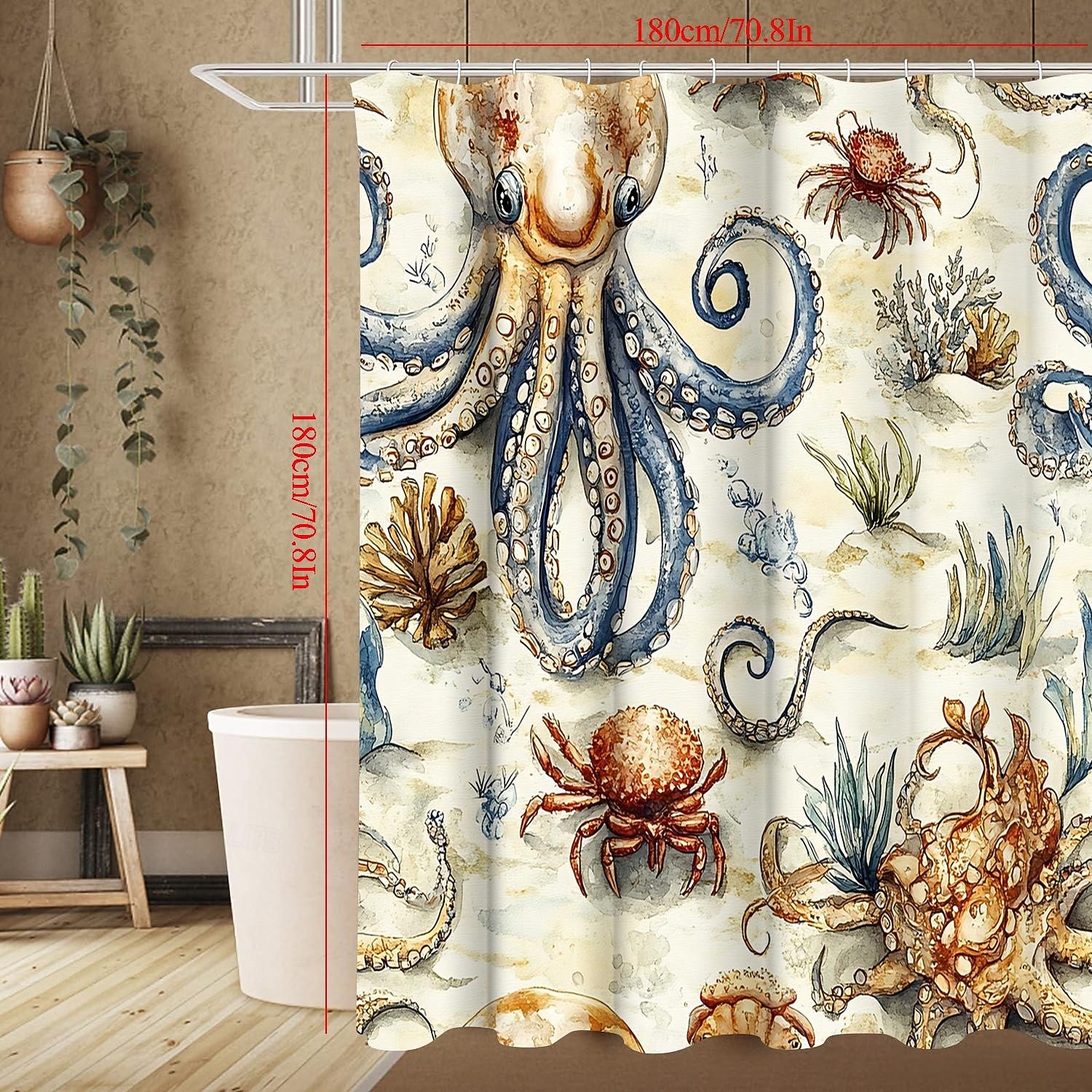Cortina de ducha con diseño de tortuga marina y ganchos para baño, juego de decoración de baño de poliéster impermeable, paquete de 12 ganchos de plástico 2026 - $21.99 –P6