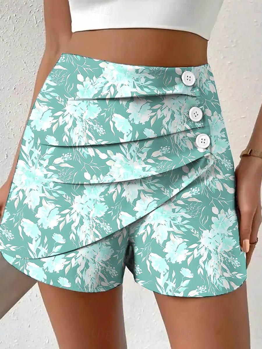 Dámské Kalhoty chinos Kraťasy prázdniny Vinobraní Etnický styl Krátký Vysoký pas Květinový Grafika Plisé Lehce elastické Dovolená ulice Denní Tiffany tyrkysová Žlutá Rubínově červená Trávová zelená 2025 - $17.99 –P3