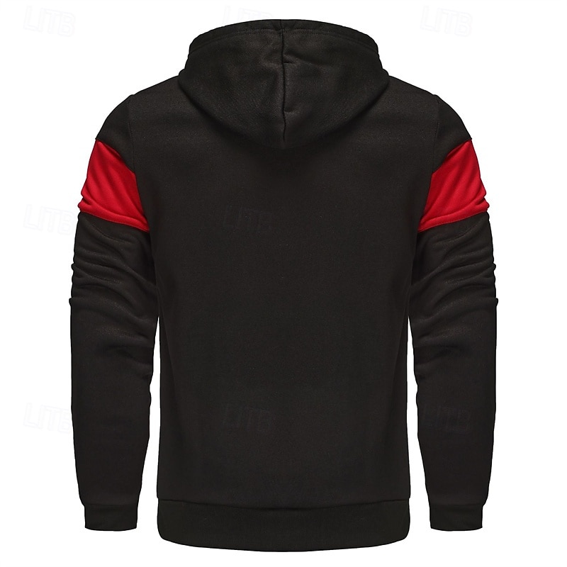 Per uomo Felpa con cappuccio Felpa con cappuccio a zip intera Rosso e nero Nero Rosso Grigio chiaro Grigio scuro Con Cappuccio Blocco di colori Patchwork Sport & Outdoor Quotidiano Ferie Poliestere del 2025 a $23.99 –P2