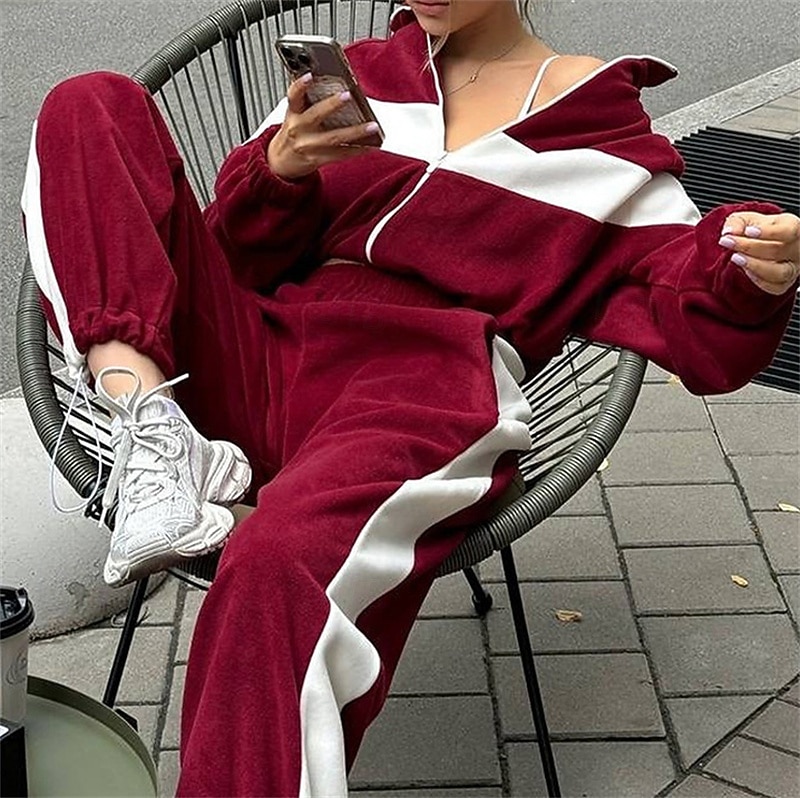 Damskie Dres Bluza Komplet sportowy Kieszeń Kolorowy blok Zestawy odzież Jesień Zima Biały Burgundowy Siłownia Trening Sportowy Keep Warm Odporność na wiatr Miękka Długi rękaw Sport Odzież sportowa 2026 - $42.99 –P5