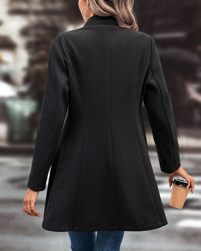 Damen Mantel Warm Bequem Knöpfe Mode Einfach Straße Ferien Einreihig Lang Umlegekragen Normale Passform Langarm Oberbekleidung Schwarz Aprikose Kaffee Herbst Winter 2025 - $27.99 –P15