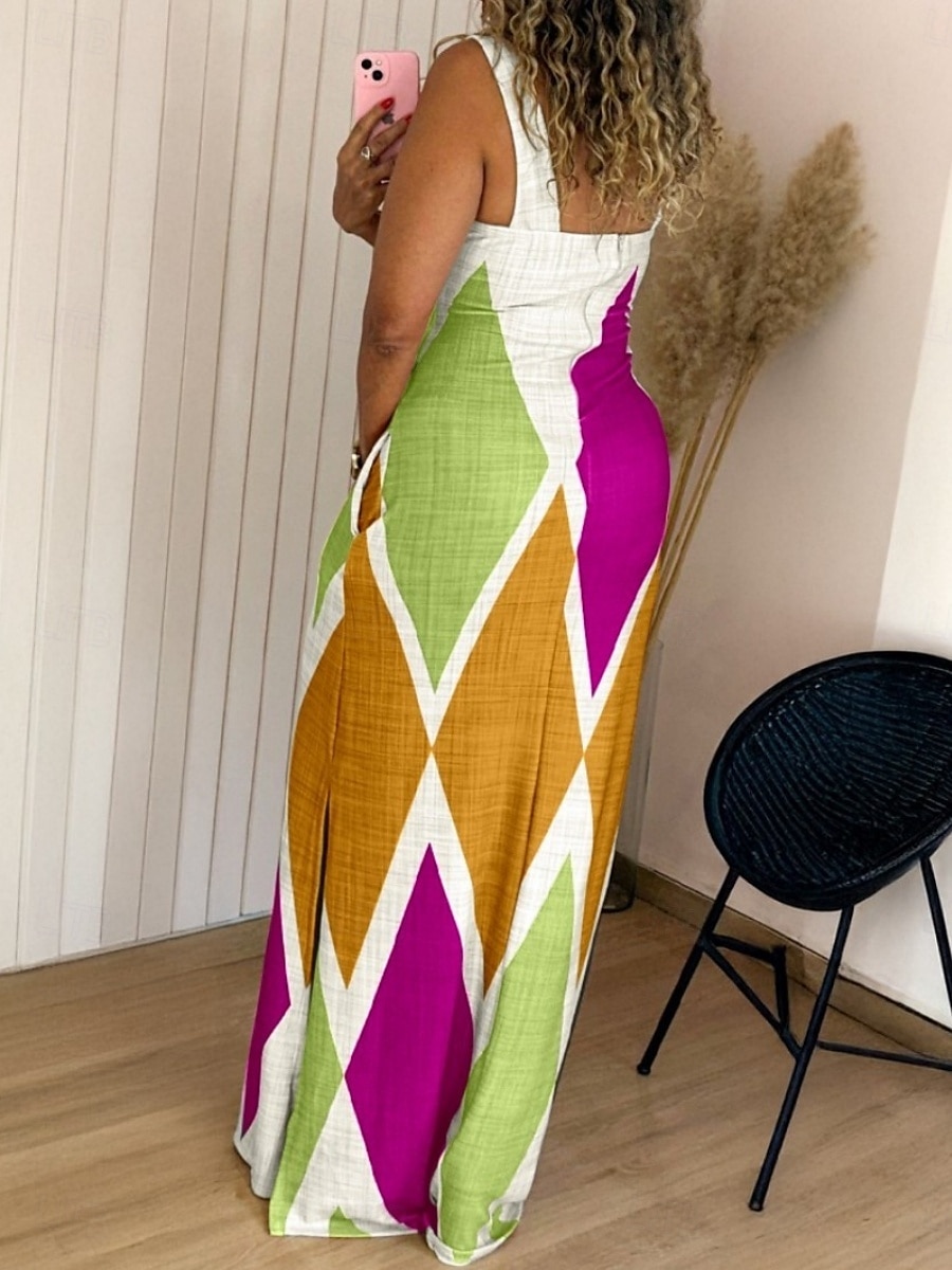 Damen Maxikleid Etui-Kleid Unterkleid Urlaub Lässig Boho Outdoor Ausgehen Normale Passform Geometrisch Ärmellos Spaghettiträger Gelb Wein Purpur Grün Sommer 2025 - $36.99 –P10
