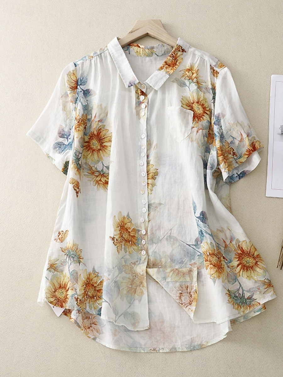 Pentru femei Cămașă Floral Casual Manșon scurt Guler Cămașă Topuri obișnuite Zilnic Nasturi Imprimeu Alb Roșu-aprins Trifoi Vară 2025 - $23.99 –P2