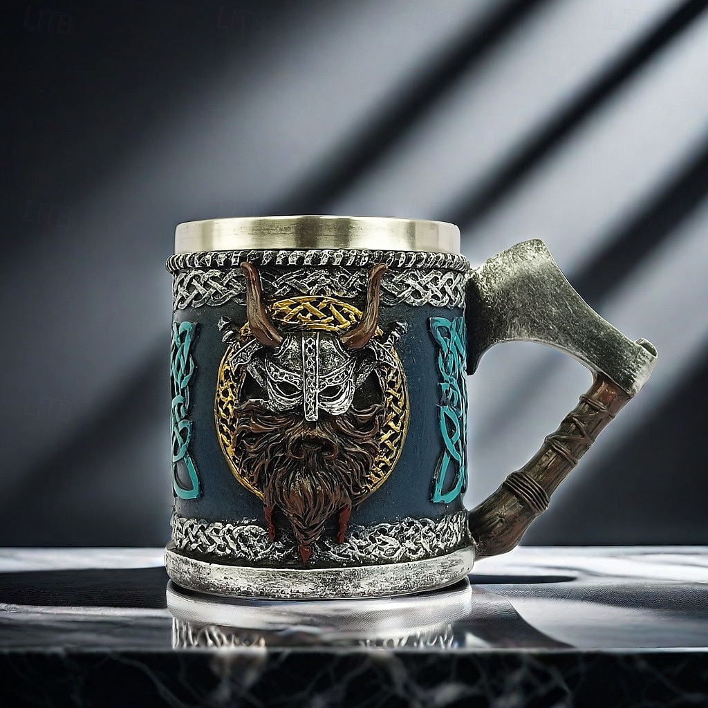 halbă de bere vikingă, cană cadou Oktoberfest cu topor de luptă medieval, ceașcă de cafea pirat nordic, halbă războinic viking, halbă de bere nordică rustică 2025 - $21.99 –P9