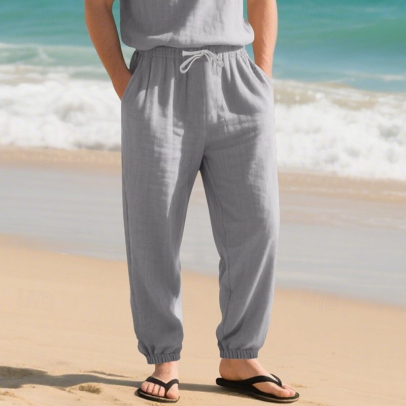 Per uomo Joggers Pantaloni di Lino Pantaloni Pantaloni Estivi Pantaloni da Spiaggia Tasca Coulisse Elastico in vita Semplice Comodità Traspirante Vacanza Quotidiano Ferie Hawaiano Boho Nero Bianco del 2025 a $18.99 –P20
