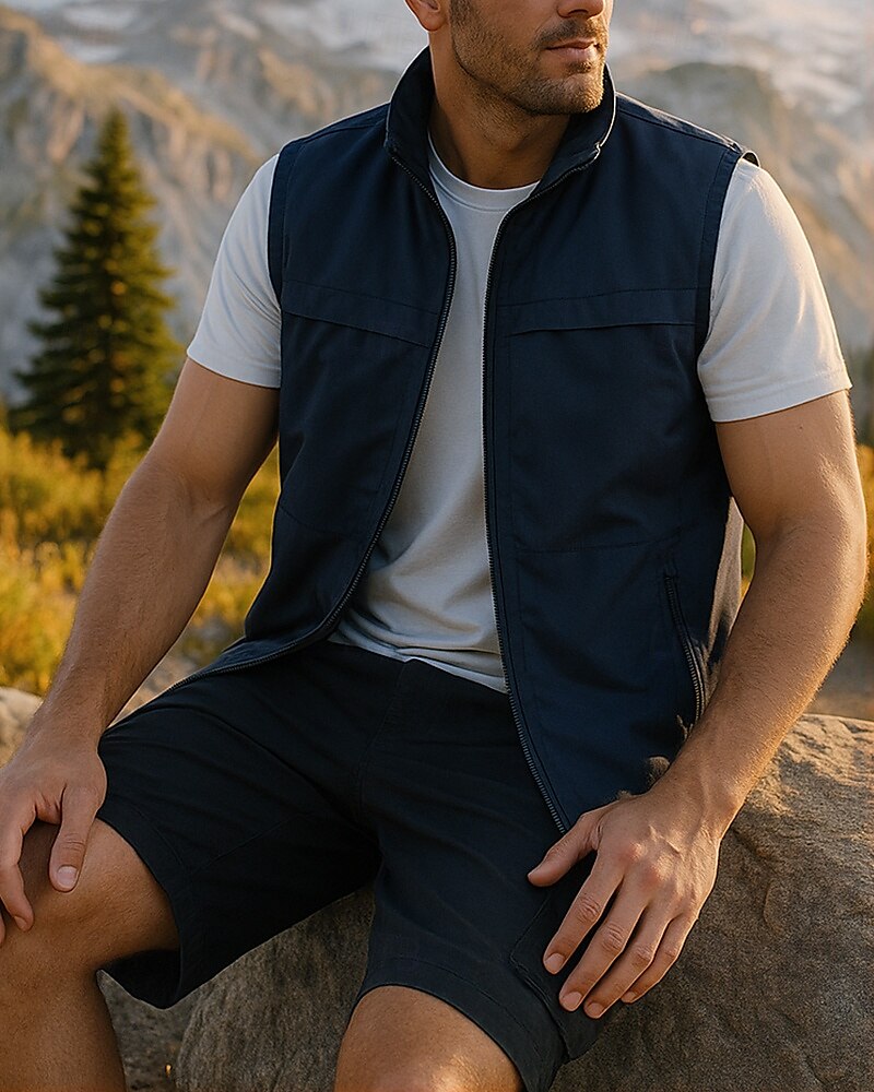 Men's Hiking Vest Sleeveless Vest Outdoor Breathable Lightweight Zipper Chinlon Black Army Green Red Hunting Fishing Climbing 2025 - $32.99 –P3