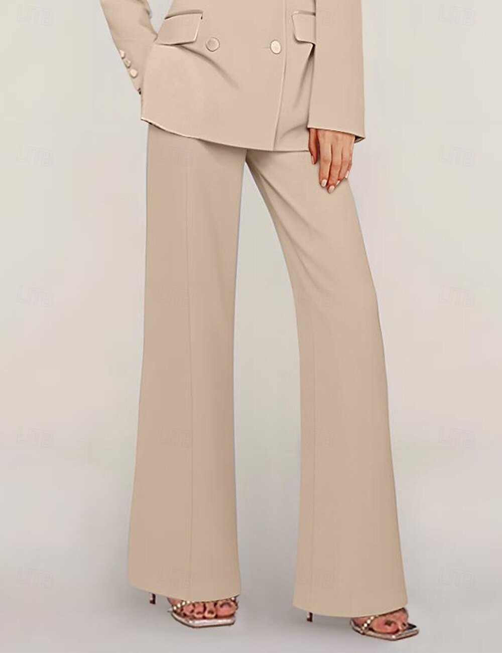 Tuta / Completo Pantalone Abito da cerimonia per signora Formale Ospite di nozze Elegante Colletto a Camicia Lunghezza al pavimento Chiffon Elasticizzato Manica Lunga con Bottoni Tinta unita 2025 del 2025 a $68.99 –P6