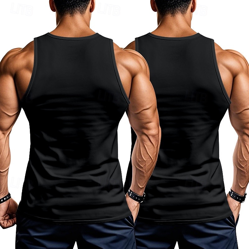 Men's Tank Top Vest Top Undershirt Sleeveless Shirt Sleeveless Crew Neck Summer Plain Fashion Designer Basic 2 Piece Vacation Street Going out Black White Black+White Top Tee for Men 2025 - $16.99 –P13