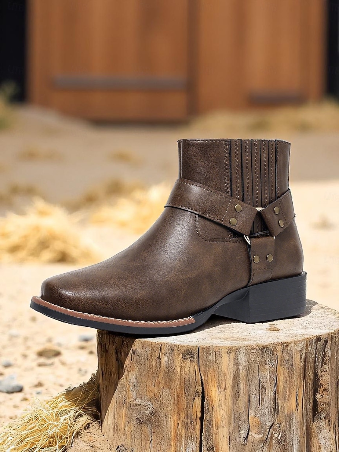 bottines pour femmes avec fermeture éclair latérale et détail de sangle, similicuir, chaussures de travail de style occidental pour les tâches agricoles en plein air, la fête des récoltes et le port quotidien de 2025 ? $42.99 –P1