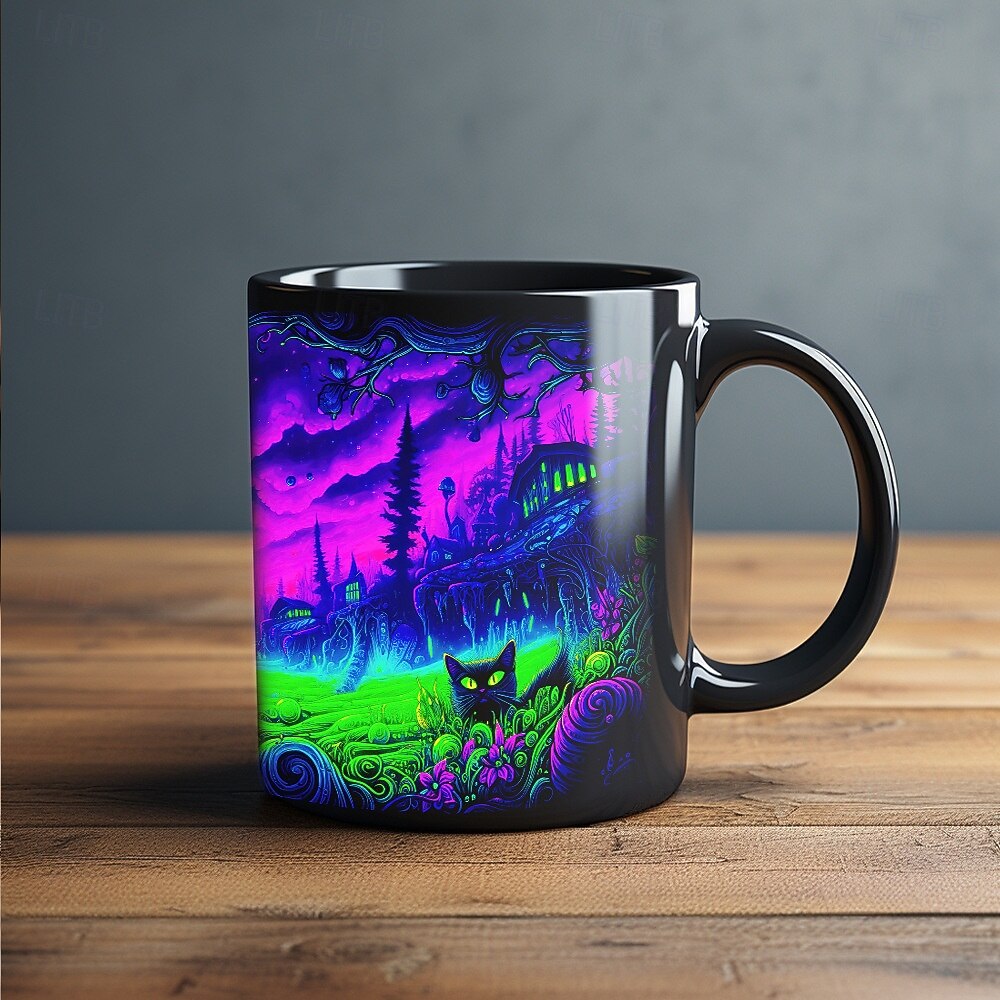 halloweeni ajándék bögre, fekete macskás kerámia kávésbögre 330ml/12oz, aranyos halloweeni pohár macskabarátoknak, ijesztő cica témájú bögre nőknek, barátoknak, ünnepi ajándék 2025 - $12.99 –P1