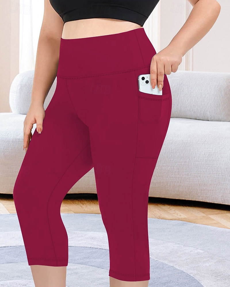 Femmes leggings de pilates Jambières Capri pantalon de sport Avec Poches Léger Pilates Salle de sport Course Leggings Capri Couleur Unie Gris foncé Noir Vert Véronèse Grande taille Des sports Tenues de 2026 ? $17.99 –P11