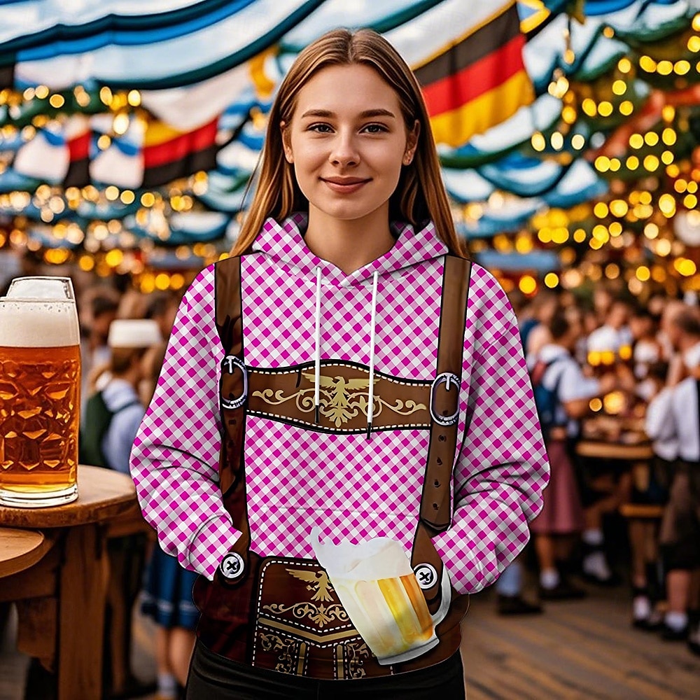 Pivo Oktoberfest Kapuce Tisk Přední kapsa Grafika Pro Dámské Dospělé Karneval Pivo Oktoberfest 3D tisk Dovolená Párty 2025 - $29.99 –P2