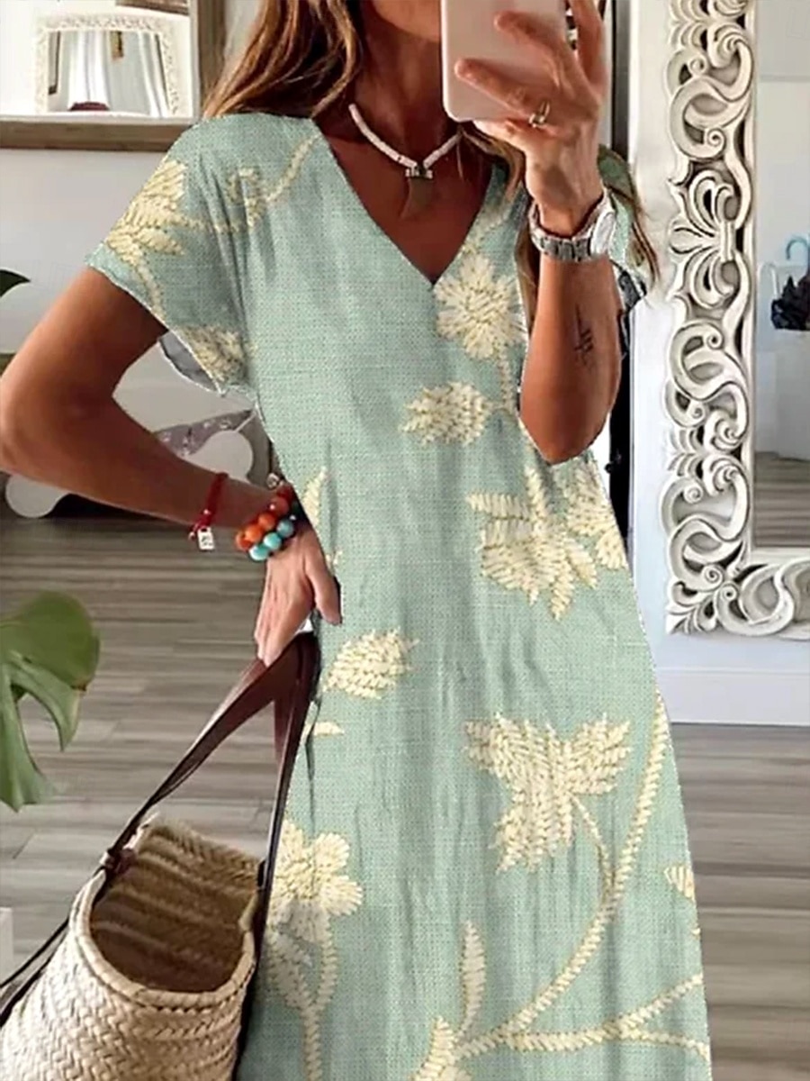 Női Maxiruha hétköznapi ruha Nyári ruha A vonalú ruha Elegáns Szabadság Alkalmi Tengerpart Normál Virágos Grafika Rövid ujjú V-alakú Világoszöld Szürke Nyár Tavasz 2025 - $28.99 –P3