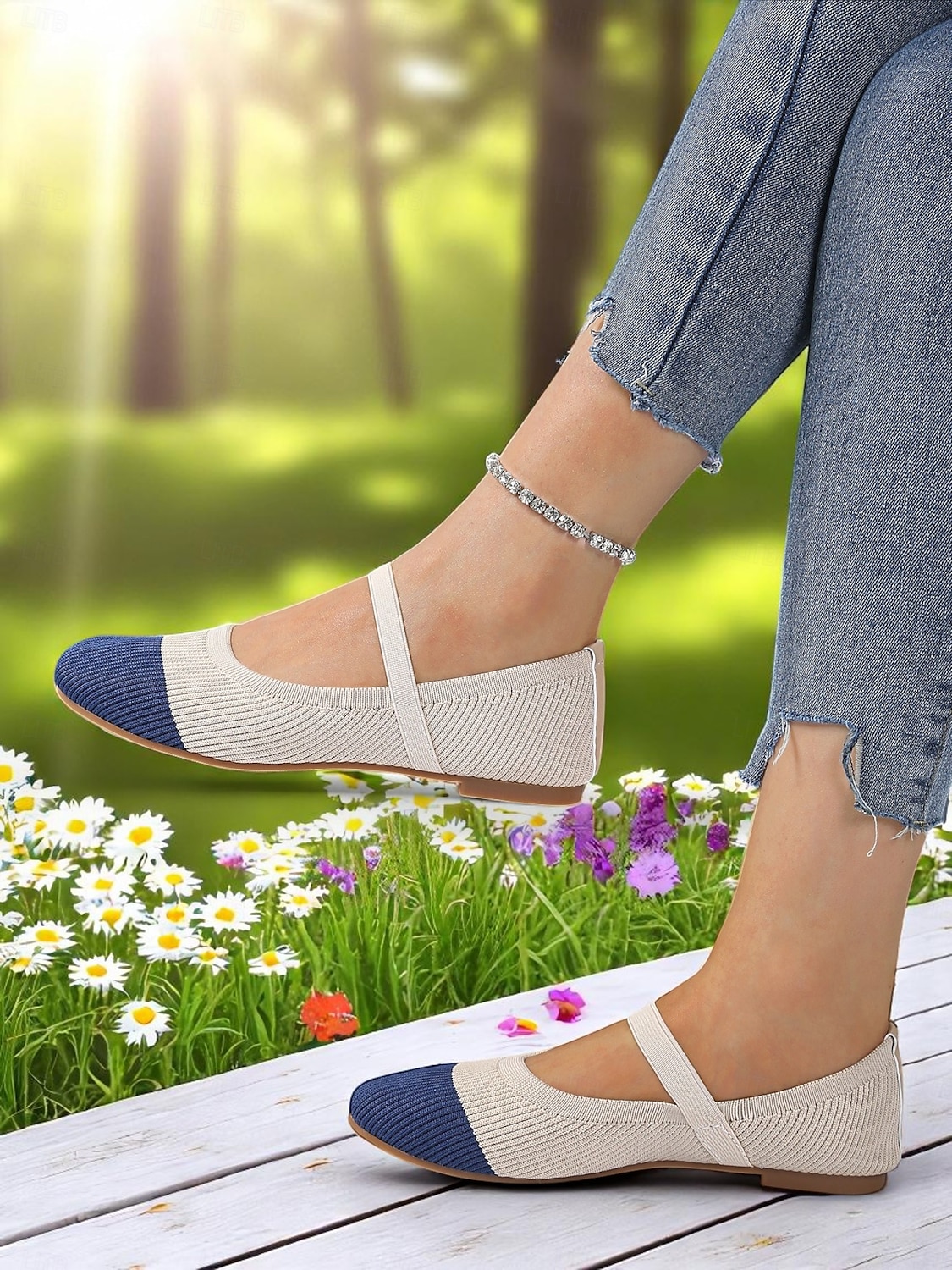 Zweifarbige Damen-Ballerinas aus Strick mit Riemen – atmungsaktive, lässige Mary-Jane-Schuhe für den Alltag, Spaziergänge und Frühlingsausflüge 2025 - $19.99 –P1
